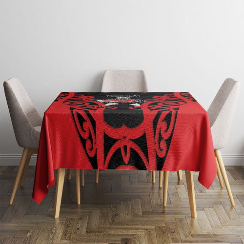 Counties Manukau Custom Rugby New Zealand Tablecloth Aotearoa Maori Pukana Tiki Mascot