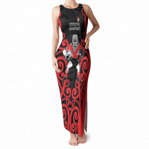 Counties Manukau Custom Rugby New Zealand Tank Maxi Dress Aotearoa Maori Pukana Tiki Mascot