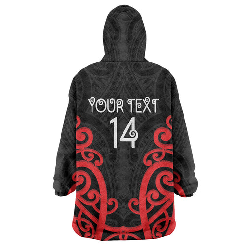 Counties Manukau Custom Rugby New Zealand Wearable Blanket Hoodie Aotearoa Maori Pukana Tiki Mascot