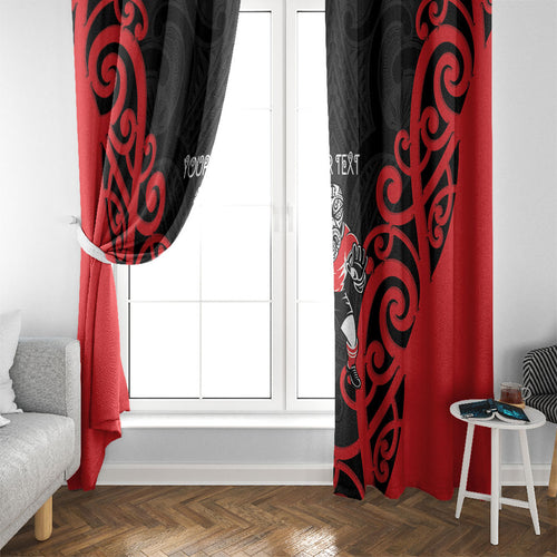 Counties Manukau Custom Rugby New Zealand Window Curtain Aotearoa Maori Pukana Tiki Mascot