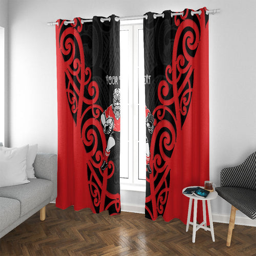 Counties Manukau Custom Rugby New Zealand Window Curtain Aotearoa Maori Pukana Tiki Mascot