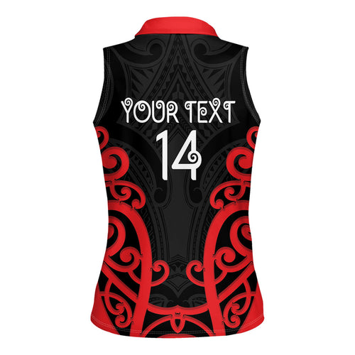 Counties Manukau Custom Rugby New Zealand Women Sleeveless Polo Shirt Aotearoa Maori Pukana Tiki Mascot