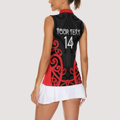 Counties Manukau Custom Rugby New Zealand Women Sleeveless Polo Shirt Aotearoa Maori Pukana Tiki Mascot