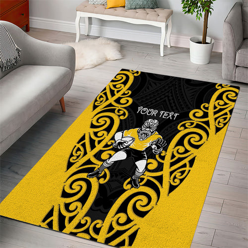 Wellington Custom Rugby New Zealand Area Rug Aotearoa Maori Pukana Tiki Mascot