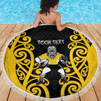 Wellington Custom Rugby New Zealand Beach Blanket Aotearoa Maori Pukana Tiki Mascot