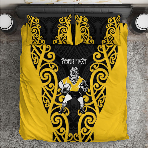 Wellington Custom Rugby New Zealand Bedding Set Aotearoa Maori Pukana Tiki Mascot