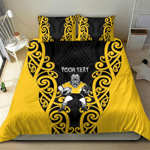 Wellington Custom Rugby New Zealand Bedding Set Aotearoa Maori Pukana Tiki Mascot