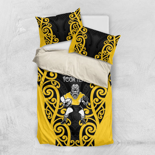 Wellington Custom Rugby New Zealand Bedding Set Aotearoa Maori Pukana Tiki Mascot