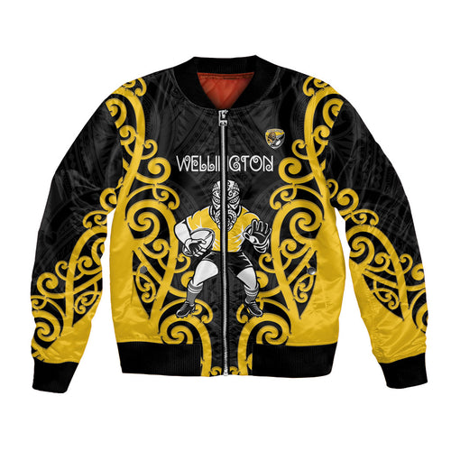 Wellington Custom Rugby New Zealand Bomber Jacket Aotearoa Maori Pukana Tiki Mascot