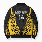 Wellington Custom Rugby New Zealand Bomber Puffer Jacket Aotearoa Maori Pukana Tiki Mascot
