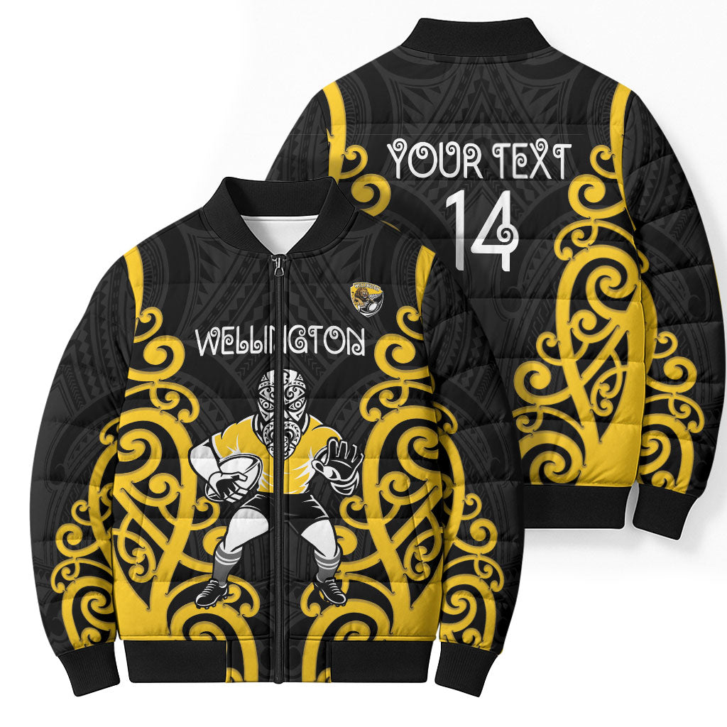Wellington Custom Rugby New Zealand Bomber Puffer Jacket Aotearoa Maori Pukana Tiki Mascot