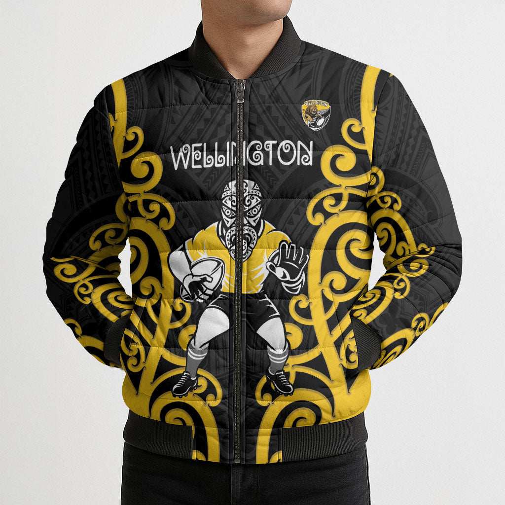 Wellington Custom Rugby New Zealand Bomber Puffer Jacket Aotearoa Maori Pukana Tiki Mascot