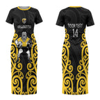 Wellington Custom Rugby New Zealand Couples Matching Short Sleeve Bodycon Dress and Hawaiian Shirt Aotearoa Maori Pukana Tiki Mascot