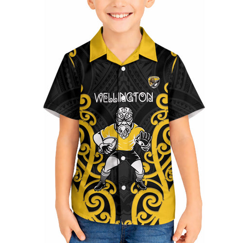 Wellington Custom Rugby New Zealand Hawaiian Shirt Aotearoa Maori Pukana Tiki Mascot