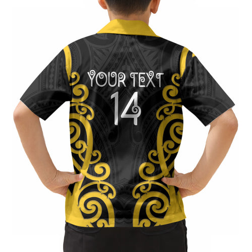 Wellington Custom Rugby New Zealand Kid Hawaiian Shirt Aotearoa Maori Pukana Tiki Mascot