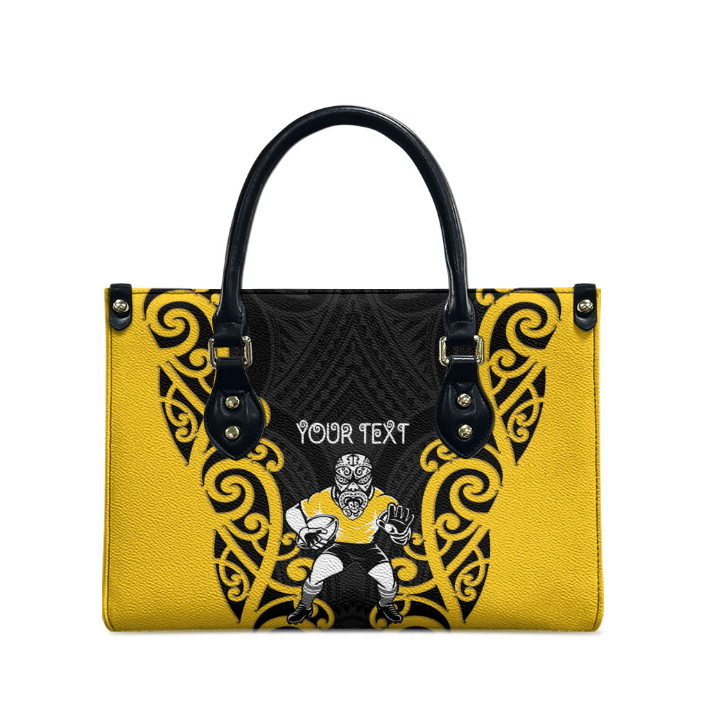 Wellington Custom Rugby New Zealand Leather Bag Aotearoa Maori Pukana Tiki Mascot