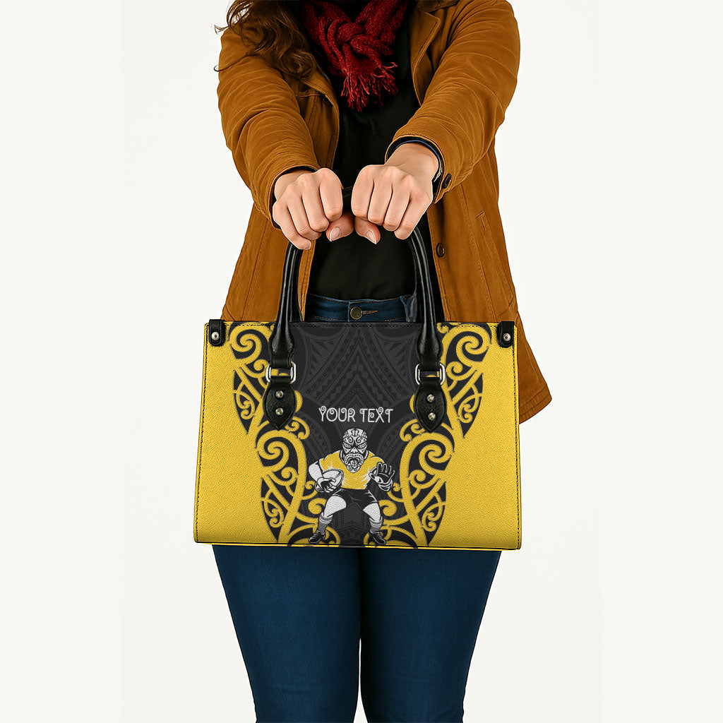 Wellington Custom Rugby New Zealand Leather Bag Aotearoa Maori Pukana Tiki Mascot