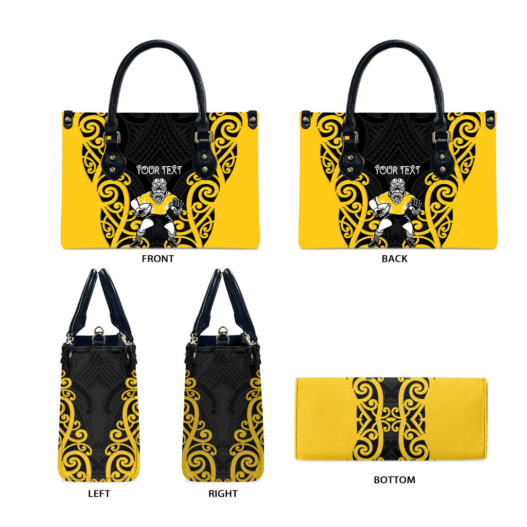 Wellington Custom Rugby New Zealand Leather Bag Aotearoa Maori Pukana Tiki Mascot