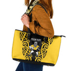 Wellington Custom Rugby New Zealand Leather Tote Bag Aotearoa Maori Pukana Tiki Mascot