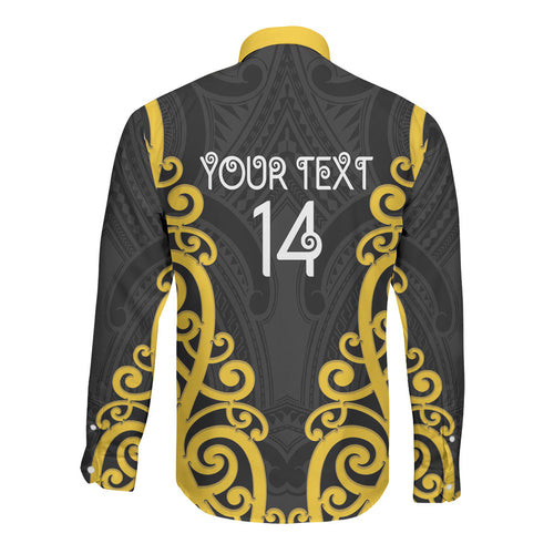Wellington Custom Rugby New Zealand Long Sleeve Button Shirt Aotearoa Maori Pukana Tiki Mascot