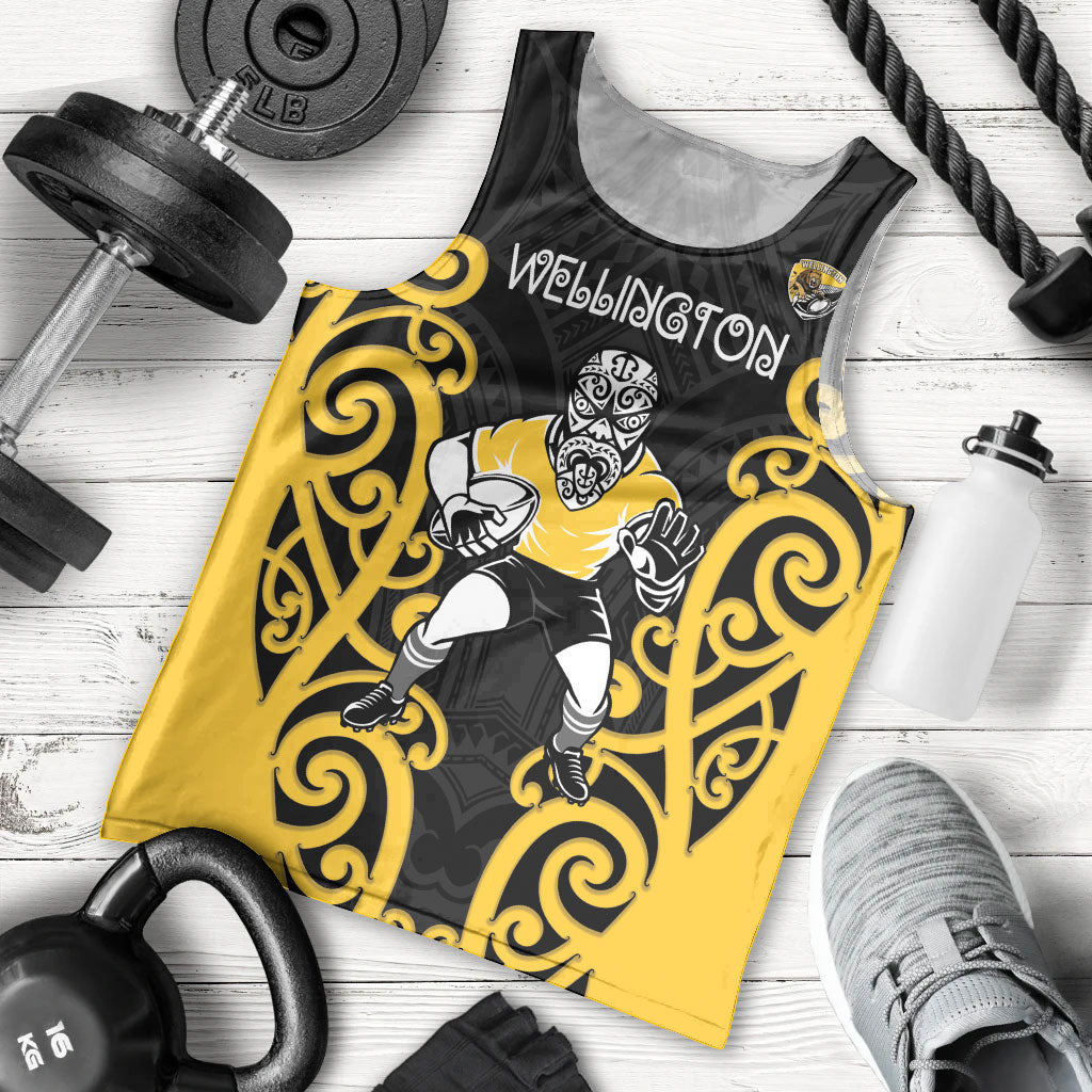 Wellington Custom Rugby New Zealand Men Tank Top Aotearoa Maori Pukana Tiki Mascot