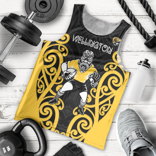 Wellington Custom Rugby New Zealand Men Tank Top Aotearoa Maori Pukana Tiki Mascot