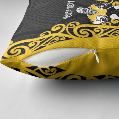 Wellington Custom Rugby New Zealand Pillow Cover Aotearoa Maori Pukana Tiki Mascot