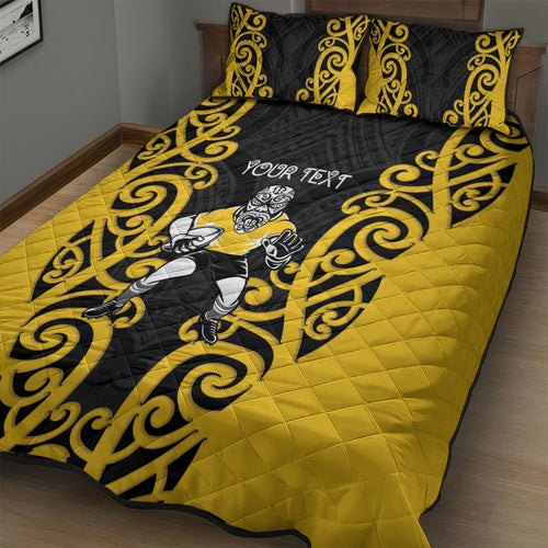 Wellington Custom Rugby New Zealand Quilt Bed Set Aotearoa Maori Pukana Tiki Mascot