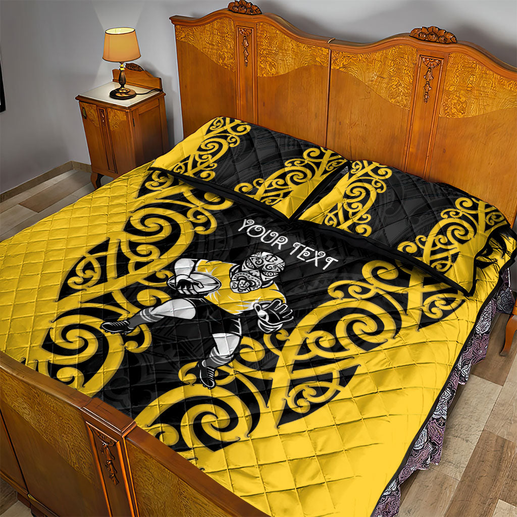 Wellington Custom Rugby New Zealand Quilt Bed Set Aotearoa Maori Pukana Tiki Mascot