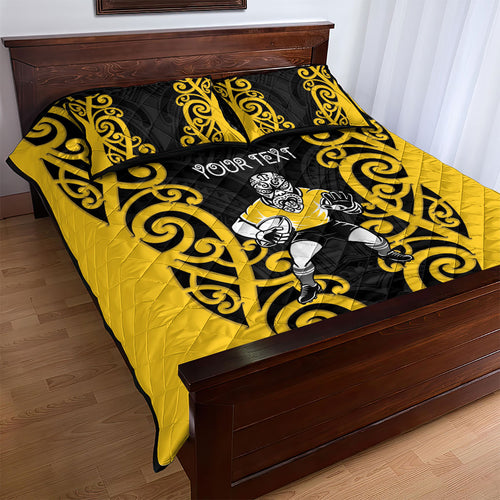 Wellington Custom Rugby New Zealand Quilt Bed Set Aotearoa Maori Pukana Tiki Mascot