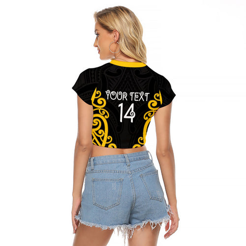 Wellington Custom Rugby New Zealand Raglan Cropped T Shirt Aotearoa Maori Pukana Tiki Mascot