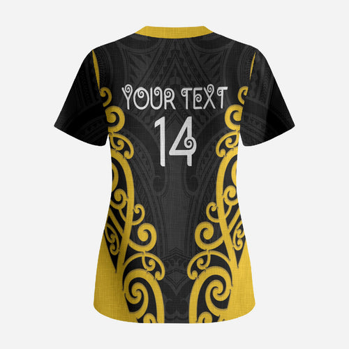 Wellington Custom Rugby New Zealand Scrub Top Aotearoa Maori Pukana Tiki Mascot