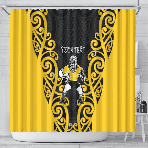 Wellington Custom Rugby New Zealand Shower Curtain Aotearoa Maori Pukana Tiki Mascot