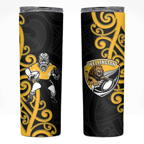 Wellington Custom Rugby New Zealand Skinny Tumbler Aotearoa Maori Pukana Tiki Mascot