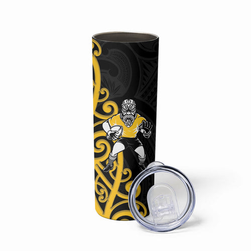 Wellington Custom Rugby New Zealand Skinny Tumbler Aotearoa Maori Pukana Tiki Mascot