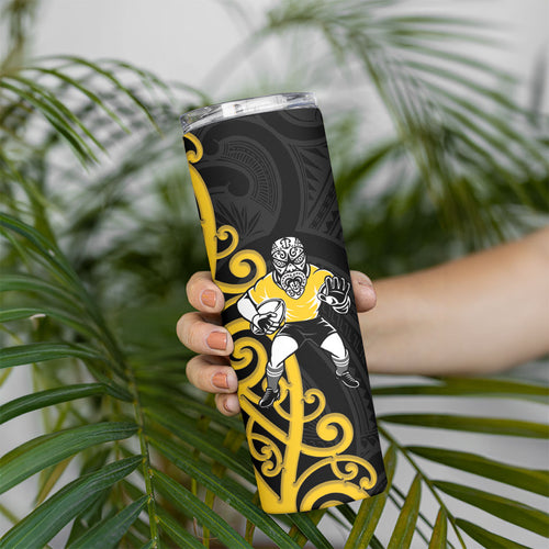 Wellington Custom Rugby New Zealand Skinny Tumbler Aotearoa Maori Pukana Tiki Mascot