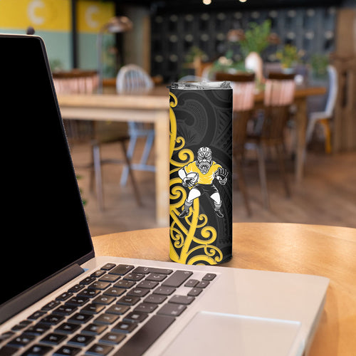 Wellington Custom Rugby New Zealand Skinny Tumbler Aotearoa Maori Pukana Tiki Mascot