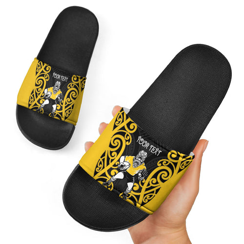 Wellington Custom Rugby New Zealand Slide Sandals Aotearoa Maori Pukana Tiki Mascot