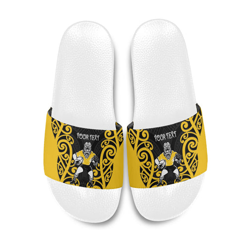 Wellington Custom Rugby New Zealand Slide Sandals Aotearoa Maori Pukana Tiki Mascot