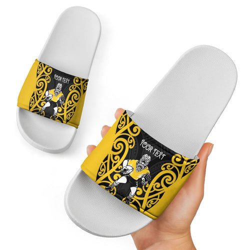Wellington Custom Rugby New Zealand Slide Sandals Aotearoa Maori Pukana Tiki Mascot