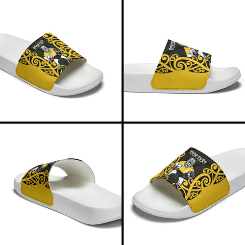 Wellington Custom Rugby New Zealand Slide Sandals Aotearoa Maori Pukana Tiki Mascot