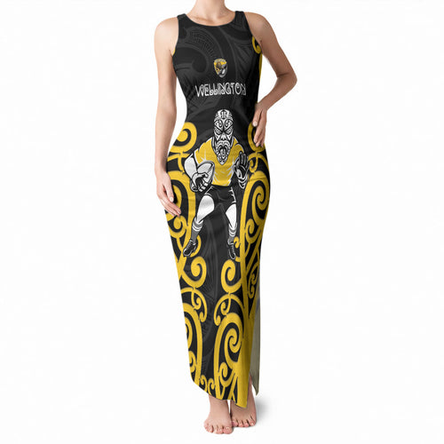 Wellington Custom Rugby New Zealand Tank Maxi Dress Aotearoa Maori Pukana Tiki Mascot
