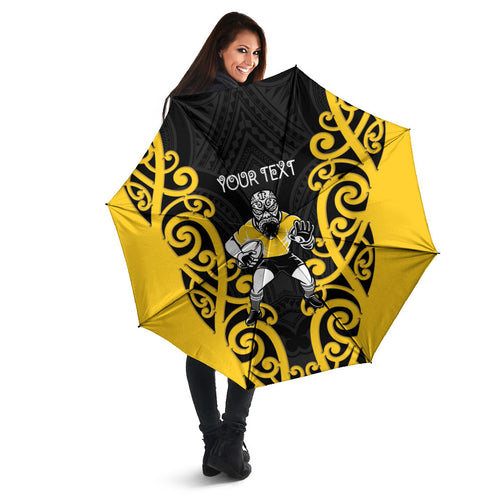 Wellington Custom Rugby New Zealand Umbrella Aotearoa Maori Pukana Tiki Mascot