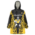 Wellington Custom Rugby New Zealand Wearable Blanket Hoodie Aotearoa Maori Pukana Tiki Mascot