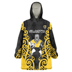 Wellington Custom Rugby New Zealand Wearable Blanket Hoodie Aotearoa Maori Pukana Tiki Mascot