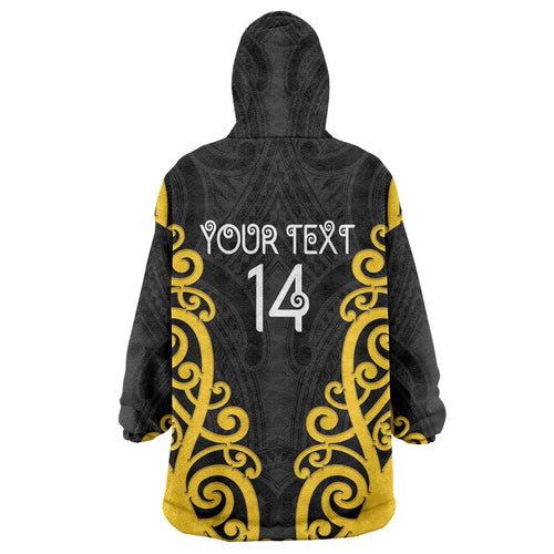 Wellington Custom Rugby New Zealand Wearable Blanket Hoodie Aotearoa Maori Pukana Tiki Mascot
