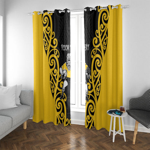 Wellington Custom Rugby New Zealand Window Curtain Aotearoa Maori Pukana Tiki Mascot