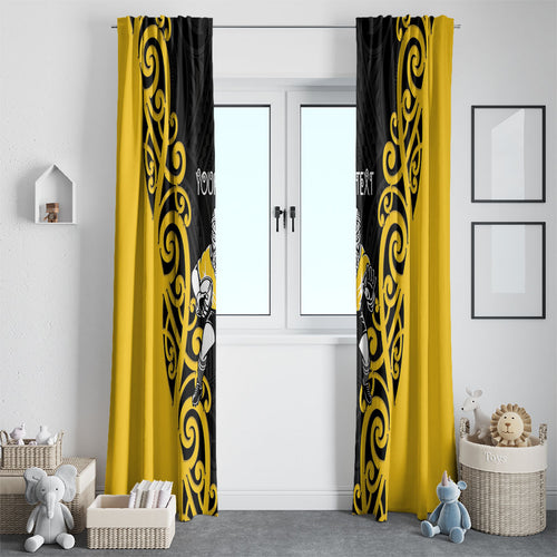 Wellington Custom Rugby New Zealand Window Curtain Aotearoa Maori Pukana Tiki Mascot