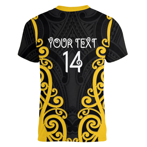 Wellington Custom Rugby New Zealand Women V-Neck T-Shirt Aotearoa Maori Pukana Tiki Mascot