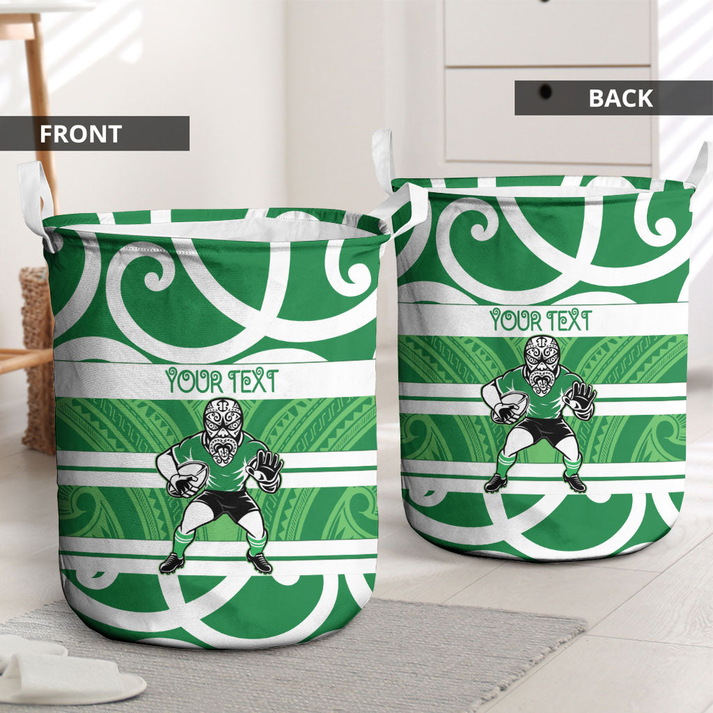 Manawatu Custom Rugby New Zealand Laundry Basket Aotearoa Maori Pukana Tiki Mascot